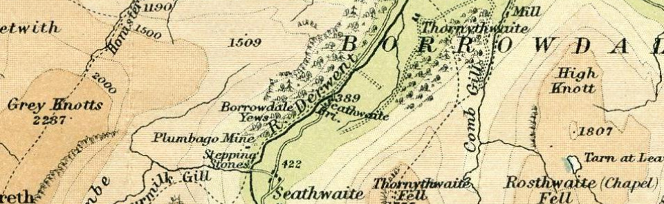 Plumbago Mine, Bartholemews One Inch map 1920 Plumbago Mine, Bartholemews One Inch map 1920